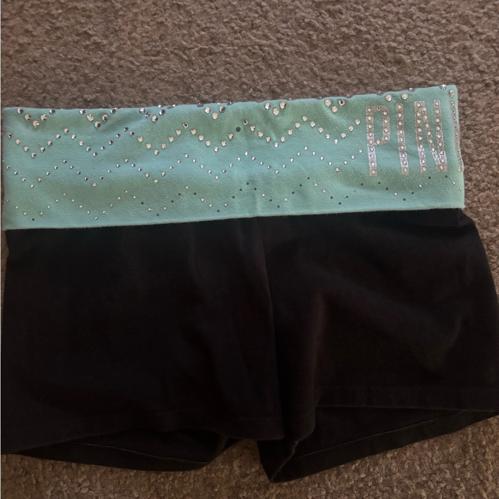 PINK Victoria's Secret Women's Black and Mint yoga Shorts
